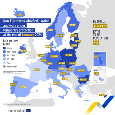 В каких странах ЕС больше всего украинцев с временной защитой — данные Евростата