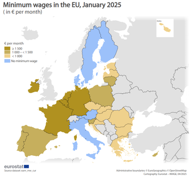 Які мінімальні зарплати у країнах Євросоюзу (дані за 2025)