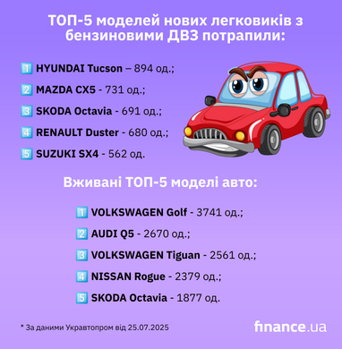 Самые популярные бензиновые авто: что покупали украинцы в 1 полугодии (инфографика)