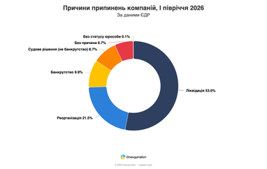 Причини припинень компаній у 1 півріччі 2026 року