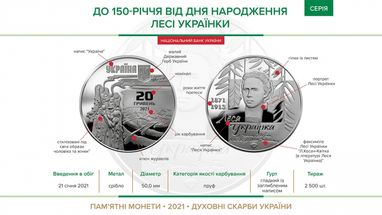 НБУ вводить в обіг нову пам'ятну монету, присвячену Лесі Українці