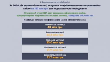 Госисполнители в прошлом году изъяли из таможенных складов конфискованного имущества на 187 миллионов