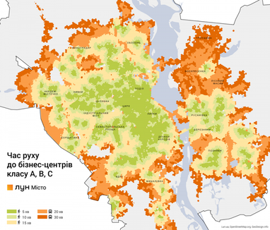 Куда быстрее: время движения до бизнес-центров в Киеве (инфографика)