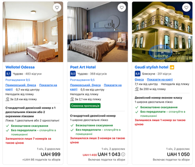 Цены на жилье в Одессе весной 2026 года, скриншоты с сайта: booking.com