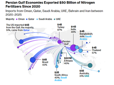 Экономика Персидского залива экспортировала азотные удобрения на 50 миллиардов долларов с 2020 года