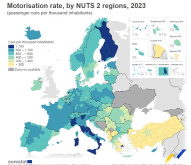 Скільки легкових автомобілів на одного мешканця ЄС (інфографіка)