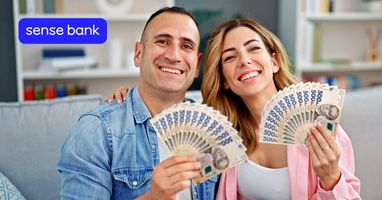 Изображение иллюстрирует получение кредита наличными деньгами в Sense Bank с новым лимитом до 1,5 млн грн.