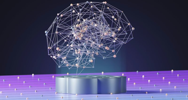 На изображении представлена концептуальная 3D модель мозга, выполненная в виде цифровой нейронной сети из светящихся линий и точек.