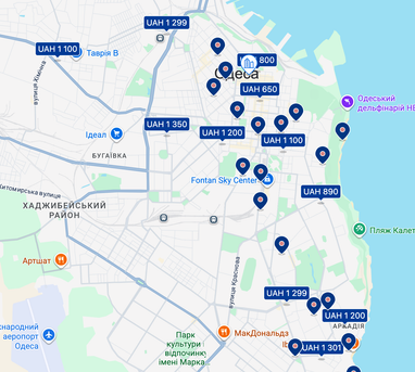 Цены на жилье в Одессе весной 2026 года, скриншоты с сайта: booking.com