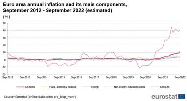 Инфляция в еврозоне впервые в истории достигла двузначного показателя