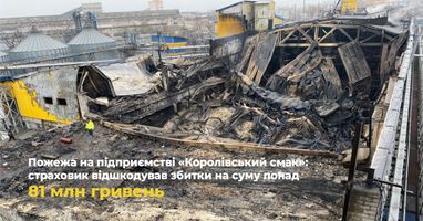 Пожар на предприятии «Королевский вкус»: страховщик возместил ущерб на сумму более 81 млн гривен