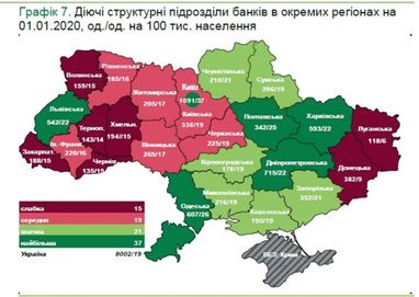 Национальный банк обнародовал карту с количеством банковских отделений по областям (инфографика)