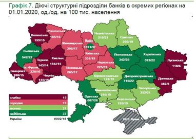 Національний банк оприлюднив карту з кількістю банківських відділень по областях (інфографіка)