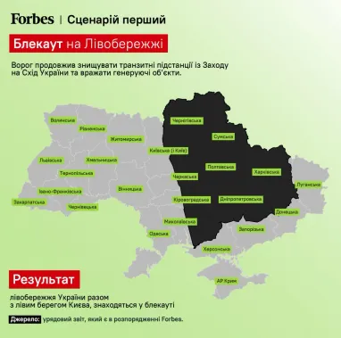 Forbes: три сценарії блекауту в Україні, за найгіршого — до тижня без світла (інфографіка)
