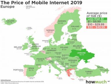 Украина на 4 месте в мире по дешевизне мобильного интернета (инфографика)