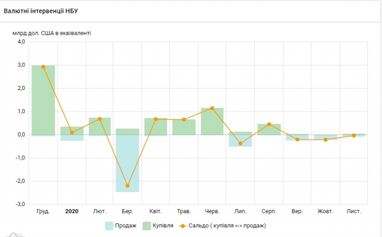 НБУ в листопаді скоротив продаж валюти на міжбанку для підтримки гривні