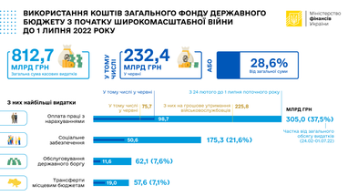 Мінфін назвав найбільші статті видатків держбюджету з початку війни (інфографіка)