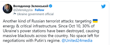 От российских терактов пострадала треть электростанций в Украине, — Зеленский