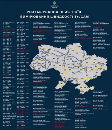 TruCam появятся еще на 24 участках украинских дорог (карта)