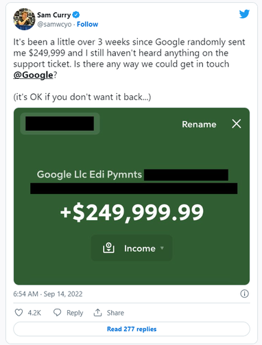 Google ошибочно выплатила этичному хакеру $250 тыс. — ему понадобилось три недели, чтобы вернуть деньги
