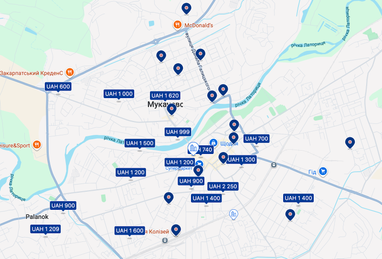 Цены на жилье в Мукачево весной 2026 года, скриншот с сайта: booking.com