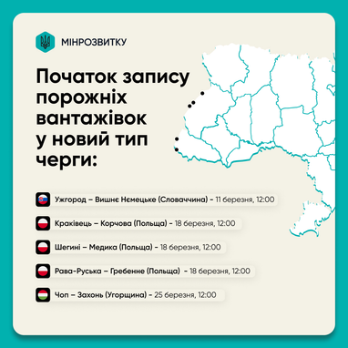 На крупнейших пунктах пропуска введут отдельную запись в єЧергу для порожних фур