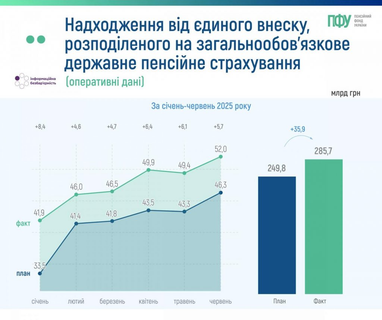 Пенсионный фонд за I полугодие получил ₴285,7 миллиарда поступлений от ЕСВ