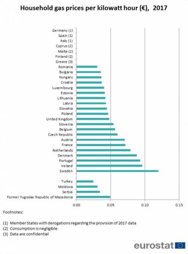 Для сравнения: цены на газ и электроэнергию в странах ЕС (инфографика)