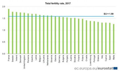 Євростат назвав країну ЄС з найвищою народжуваністю (інфографіка)