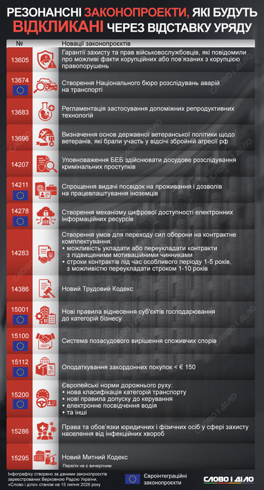 Какие законопроекты отзовут из Верховной Рады из-за отставки правительства Свириденко