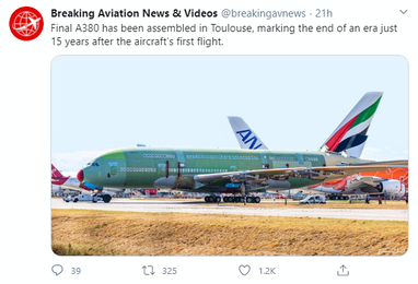 Airbus собрал последний крупнейший в мире пассажирский самолет А380